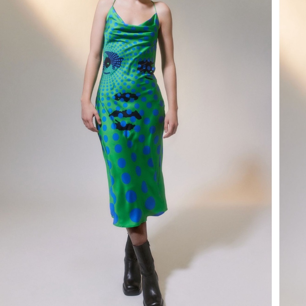 Another Girl Green and Blue Polka Dot Dress